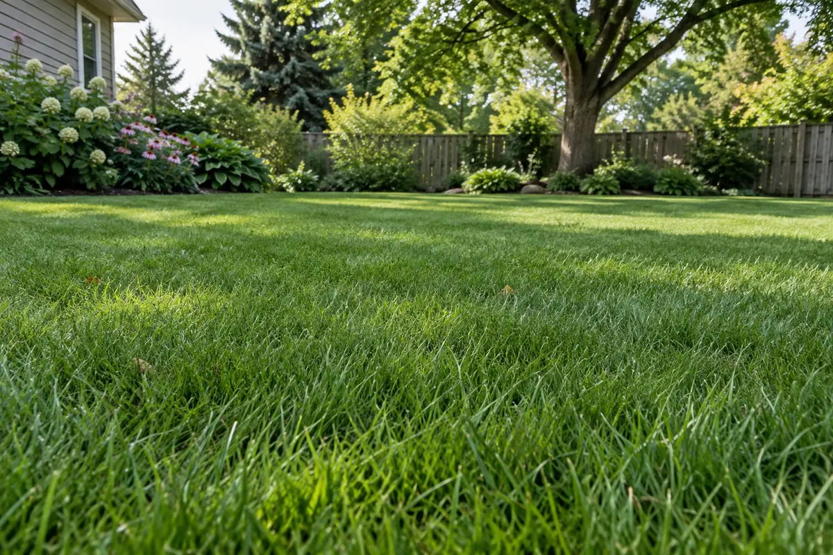 Established lawn with scattered soil plugs after core aeration