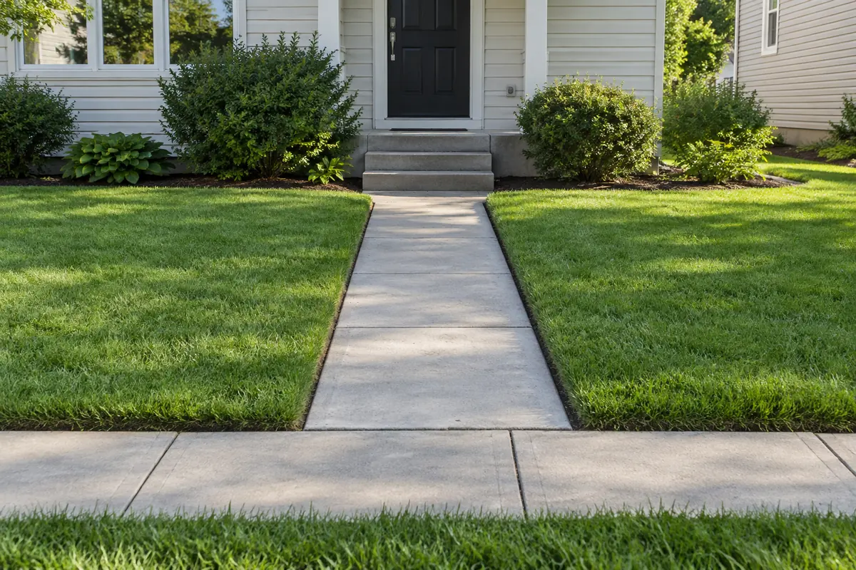 Tidy lawn edges framing a clear path to a residential entrance