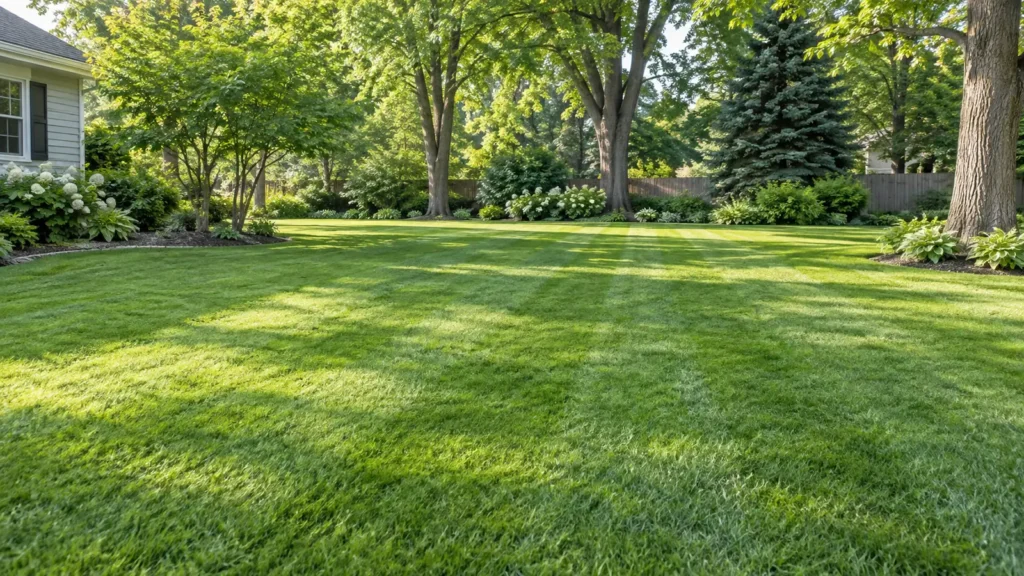 Open established lawn around a modest Minnesota-style home