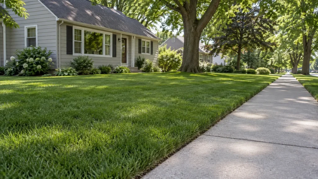 Established lawn with a defined sidewalk boundary